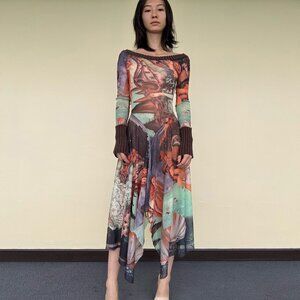 Jean Paul Gaultier birth of Venus mesh long sleeve dress